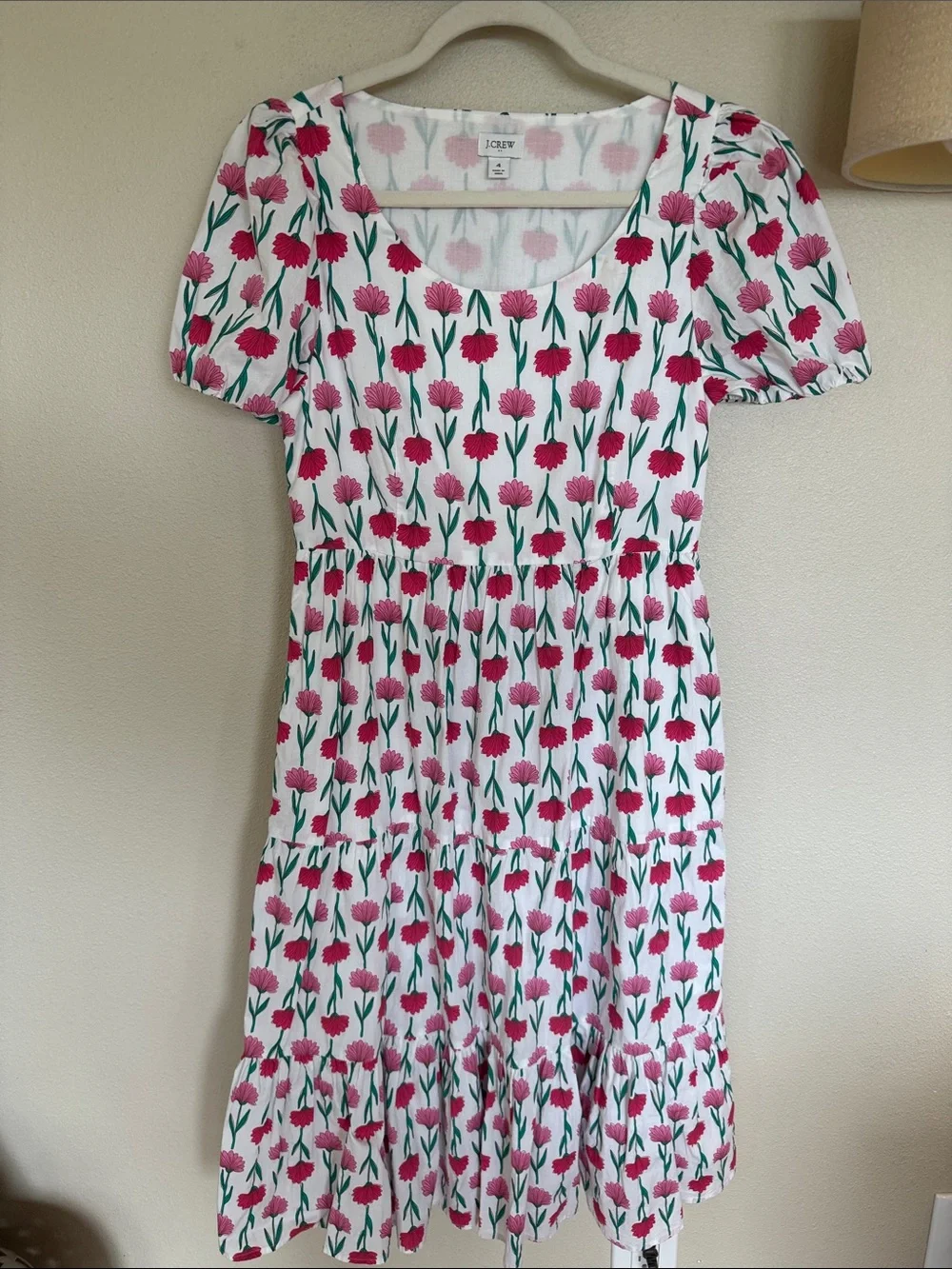 J. Crew Factory White Cotton Tulip Print Midi Dress Size 4